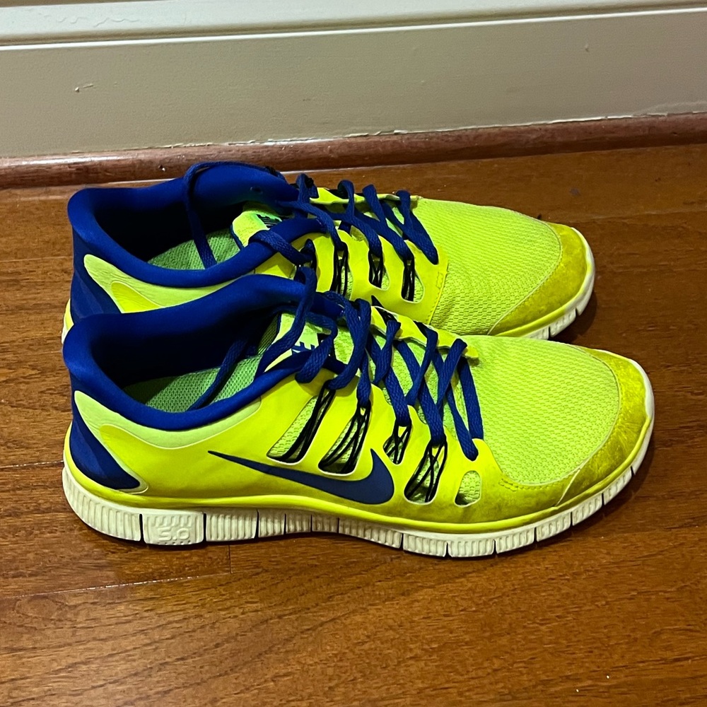 Nike Free 5.0 Running Shoes Men's Size 11.5 Sneakers Neon Yellow Blue